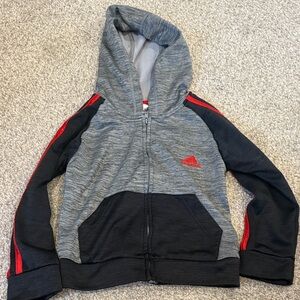 Adidas Kids Hoodie in Gray, Black, and Red
